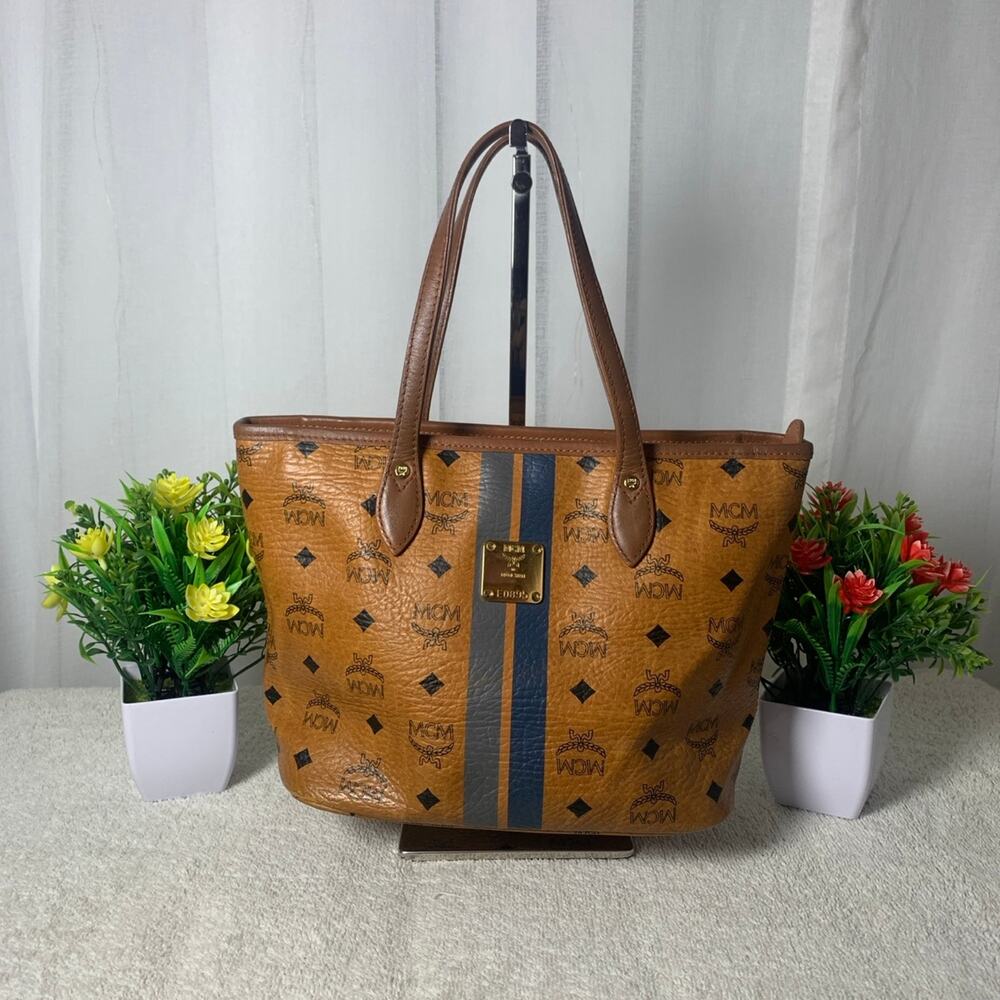 GUC MCM Vintage Visetos Center Stripe Tote